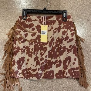 Brown cow prink with fringe short skirt. Brand new with tags.